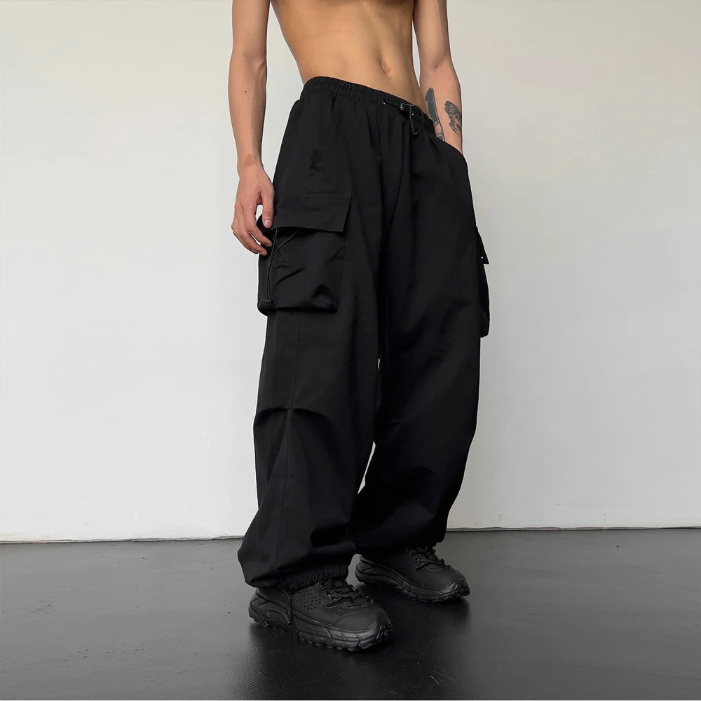 Pantalones Casual de Moda para Hombre – Streetwear, Color Sólido, Cargo, Cintura Elástica, Pierna Ancha, Joggers Primavera-Verano