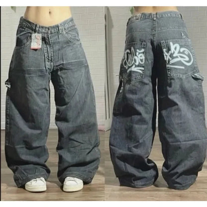 Jeans Baggy Bordados Hombre | Pantalones Oversize Y2K Hip Hop Streetwear Harajuku Cintura Alta Pierna Ancha