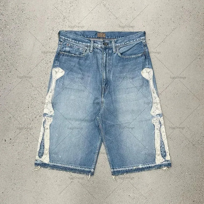 Shorts Oversize American Street Harajuku – Denim Retro con Bordado de Letras, Jeans Sueltos y Casual para Hombre y Mujer Y2K