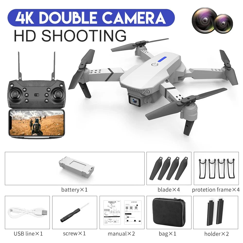 Drone KBDFA E88 Pro con Cámara 4K – Drone Plegable WiFi FPV, Gran Angular, Altura Estable y Control Remoto RC