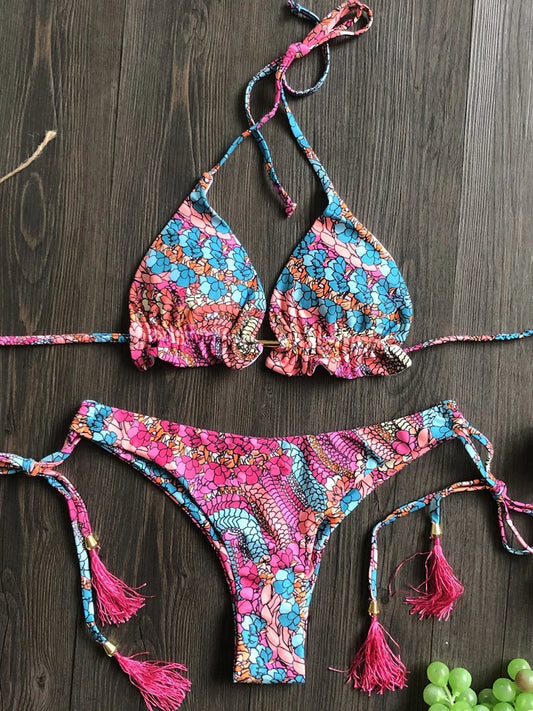 Bikini Sexy Mujer 2025 | Estampado Floral Push Up con Cuerdas