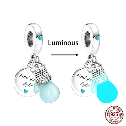 Charm camaleón y luciérnaga que brilla en la oscuridad – Plata 925 para pulsera tipo Pandora, joyería DIY única