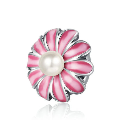 Charm Plata 925 Flores Rosadas | Cerezo y Margarita Brillante Compatible Pandora