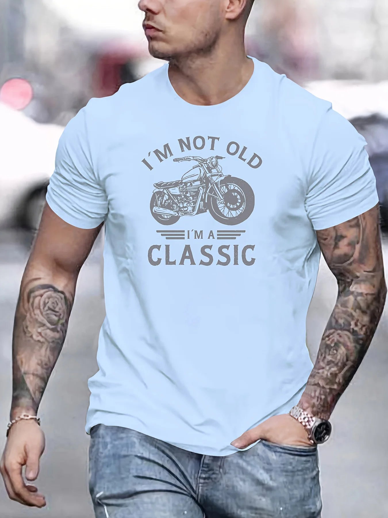 Camiseta Oversize de Verano 100% Algodón para Hombre | Estilo Motociclista con Estampado Clásico y Cuello Redondo