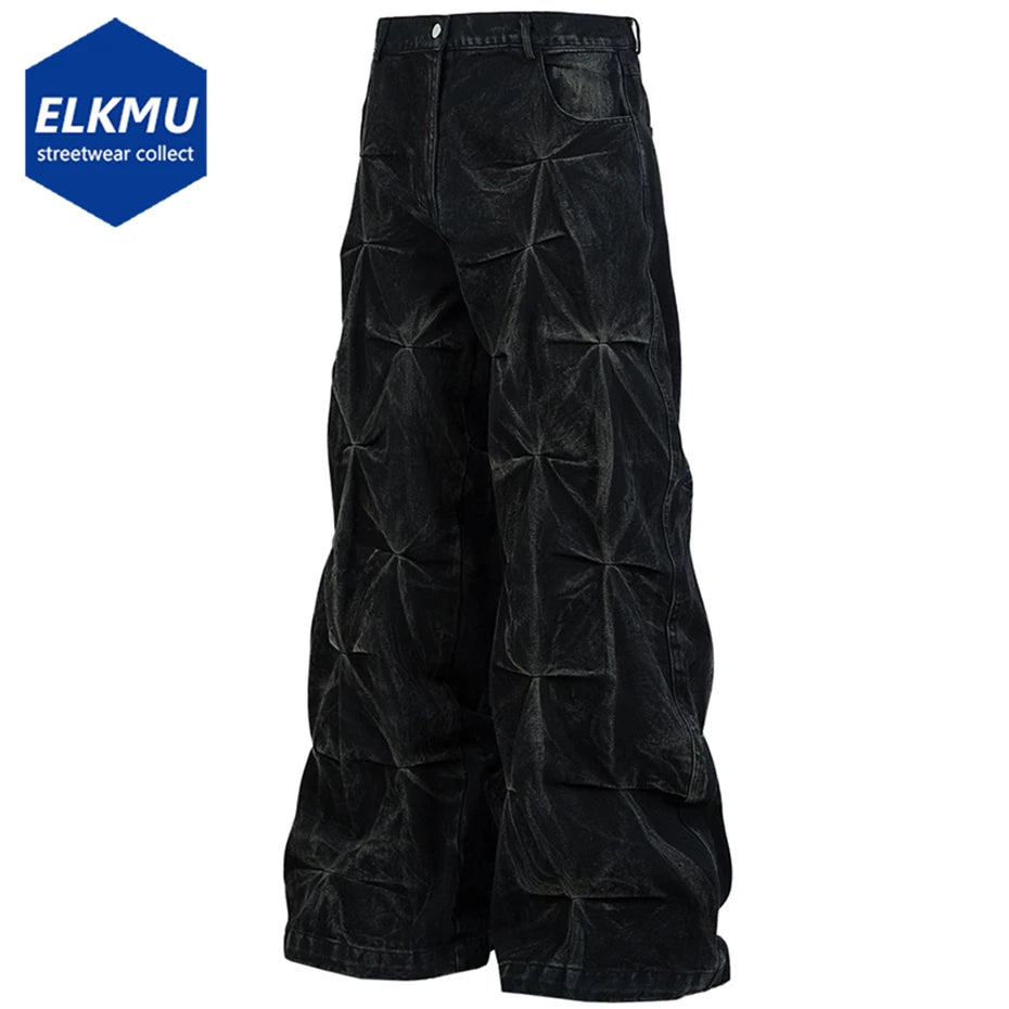 Jeans Negros Baggy Hombre | Pantalón Vaquero Plisado Streetwear Hip Hop Harajuku Oversize 2025