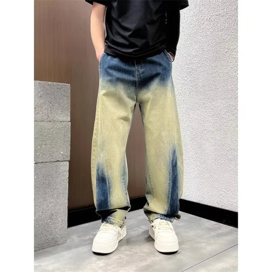 Jeans Anchos Hombre Vintage | Pantalón Denim Azul Oversize Recto Streetwear Otoño