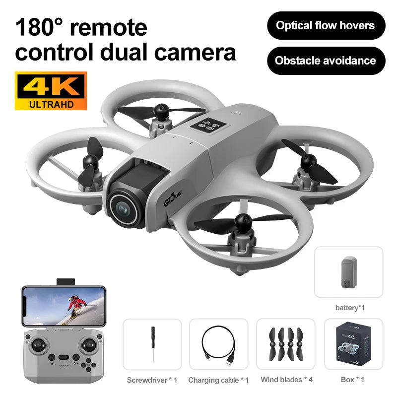 Mini Drone GT3 con Cámara 8K – Drone con 180° ESC, Posicionamiento Óptico, WiFi y Control Remoto para Fotografía Aérea