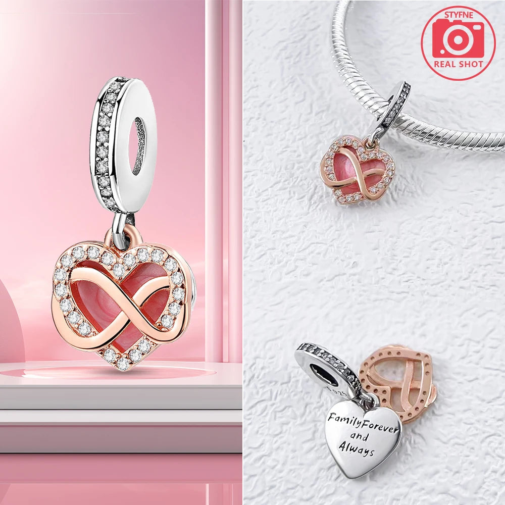 Charm Colgante Pareja Plata 925 y Oro Rosa | Compatible Pandora Original | Pulsera o Collar Mujer