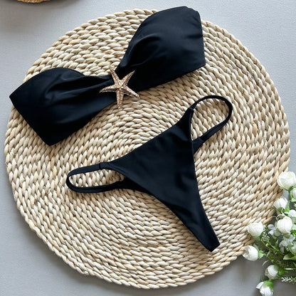 Bikini Mujer 2025 | Strapless Color Sólido Corte Split Sexy
