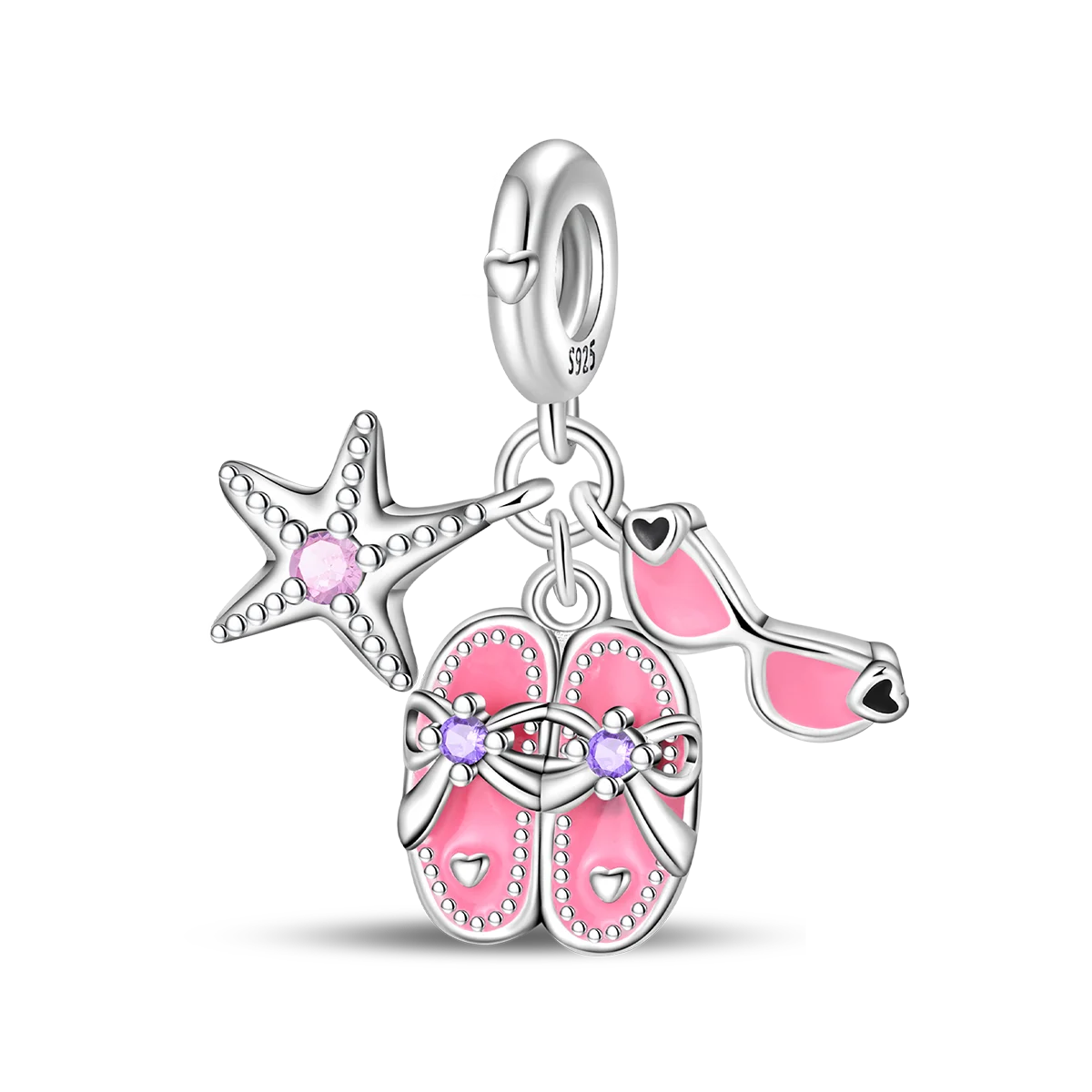 Charm Clip Plata 925 con Corazones, Corona y Concha | CZ Pavé Brillante | Compatible Pandora Original