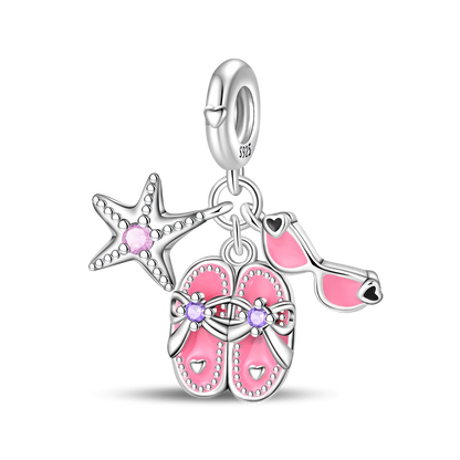 Charm Clip Plata 925 con Corazones, Corona y Concha | CZ Pavé Brillante | Compatible Pandora Original