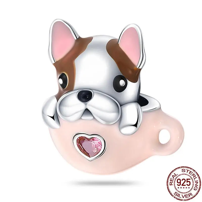 Charm animal mascota en plata 925 – Abalorio elegante para pulsera o collar tipo Pandora, joyería personalizada mujer