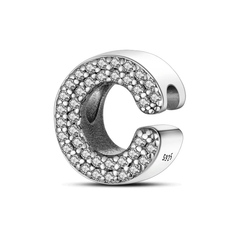 Charm letra alfabeto A-Z con circonias rosas en plata 925 – Abalorio elegante para pulseras tipo Pandora, joyería DIY personalizada