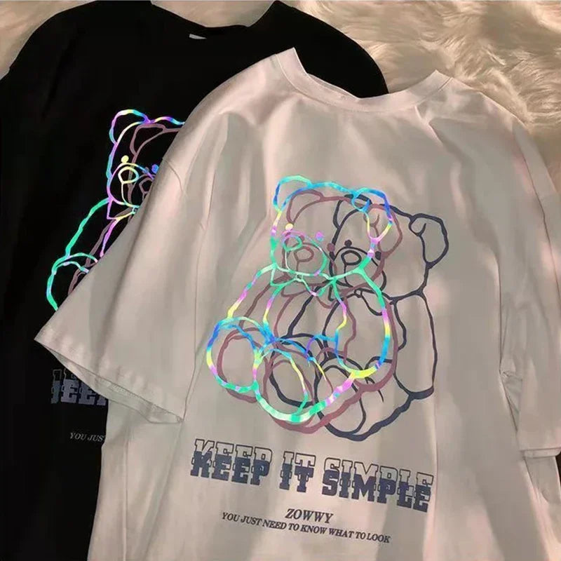 Camiseta Oversize Mujer Harajuku Gótica | Estampado Oso Gráfico Streetwear
