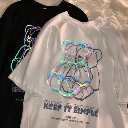 Camiseta Oversize Mujer Harajuku Gótica | Estampado Oso Gráfico Streetwear