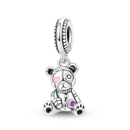 Charm de Plata 925 Trébol Azul Degradado y Flor Iris Rosa – Abalorio Elegante para Pulseras Originales