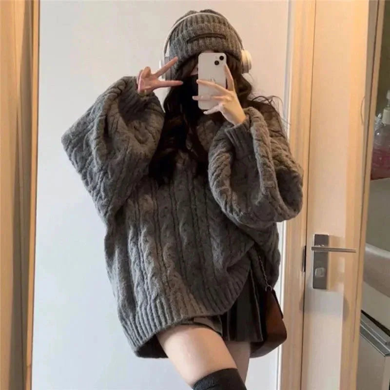 Suéter Oversize Mujer Tejido | Jersey de Punto V-Cuello Harajuku Coreano Otoño Invierno