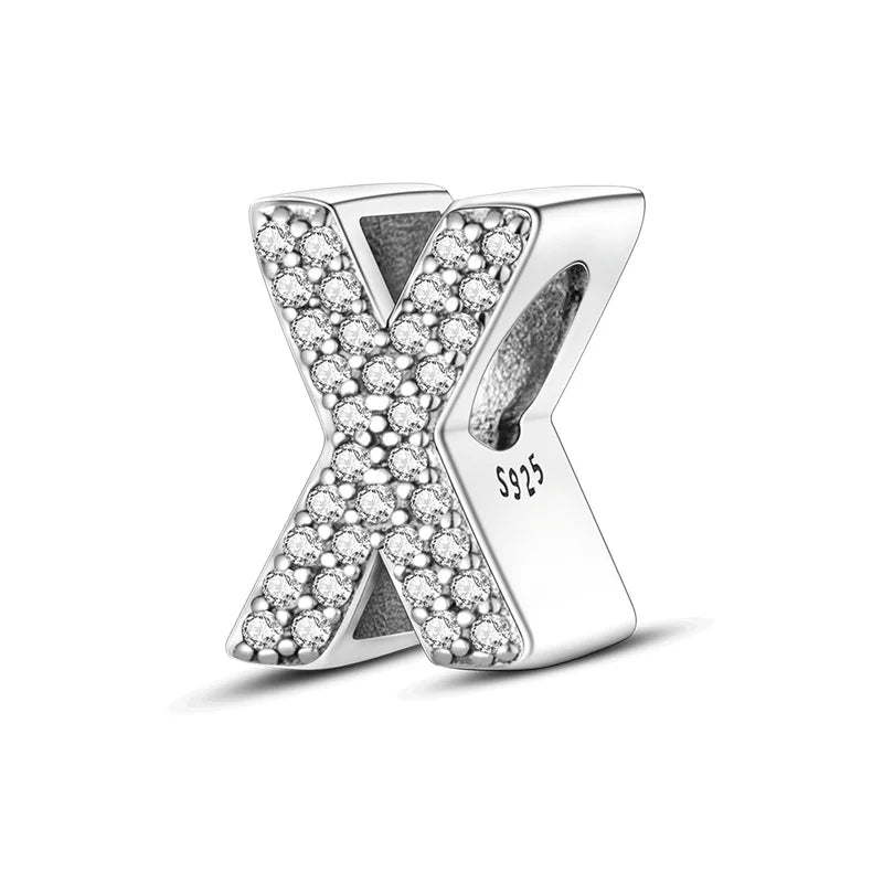 Charm letra alfabeto A-Z con circonias rosas en plata 925 – Abalorio elegante para pulseras tipo Pandora, joyería DIY personalizada