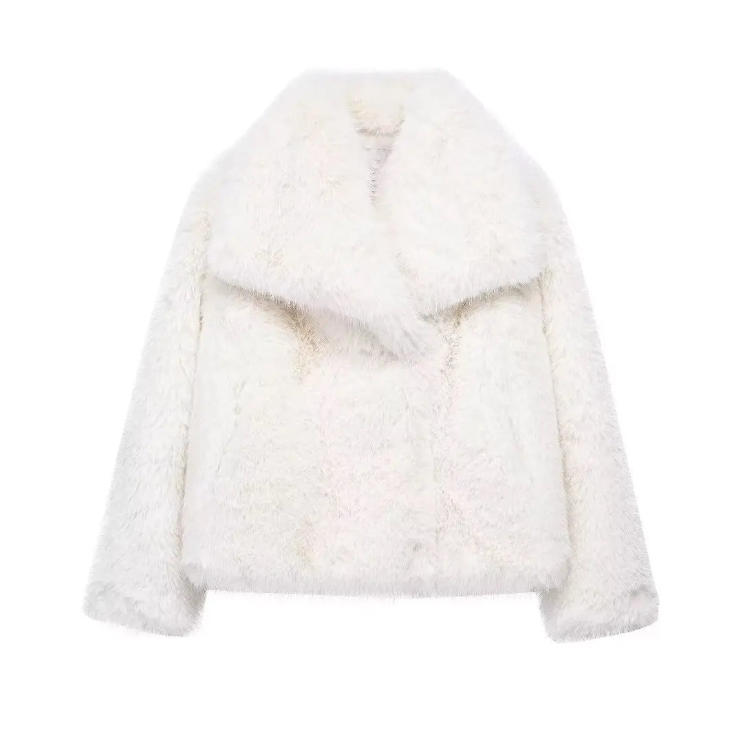 Chaqueta Corta Mujer Invierno | Abrigo Pelo Sintético con Cuello Solapa y Botones Snap Chic Elegante