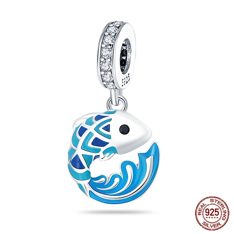 Charm Serie Océano en Plata 925 – Abalorios Tortuga, Cangrejo y Sirena para Pulsera Original Mujer