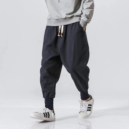 Pantalón Harem Hombre Algodón Lino | Jogger Holgado Streetwear Casual con Cintura Elástica