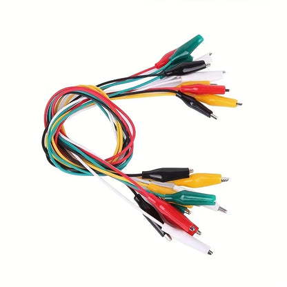 Juego de 10 Cables con Pinzas de Cocodrilo de Doble Extremo – Cables de Prueba Eléctrica 46CM para Proyectos DIY y Electrónica
