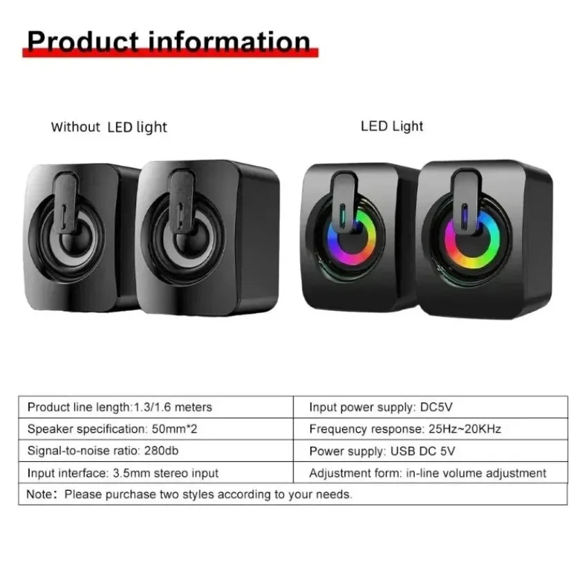 Altavoces de escritorio XIKCU con LED – HiFi estéreo USB con micrófono para PC