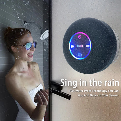 Altavoz Bluetooth portátil con ventosa – IPX4 resistente al agua, manos libres y sonido estéreo para baño y exteriores