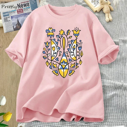 Camiseta Oversize Unisex Ucrania | Algodón Estampado Tridente Nacional