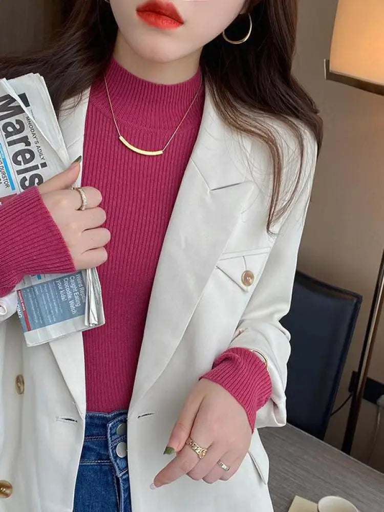Suéter Cuello Alto Mujer Invierno Otoño | Suéter Básico Tejido Coreano Casual Ajustado