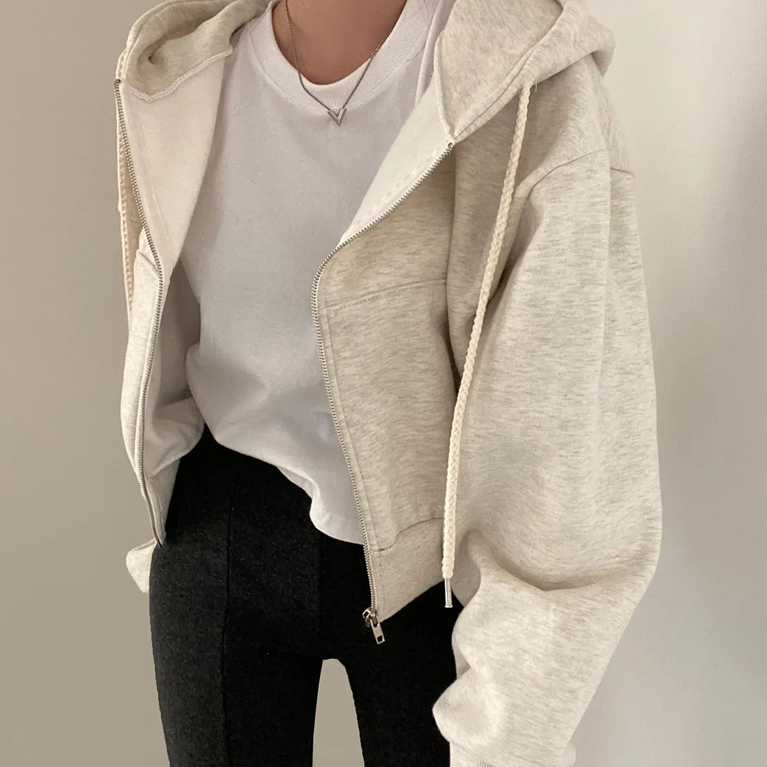 Hoodie Crop Top Oversize Mujer Y2K | Sudadera Zip Up Harajuku Casual con Cremallera