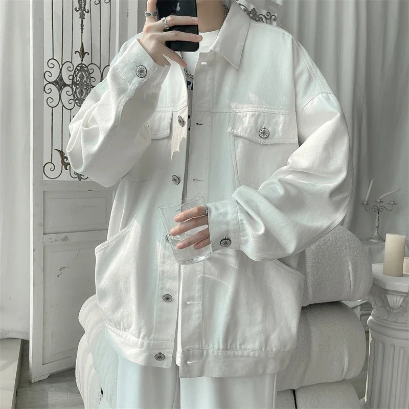 Chaqueta Vaquera Oversize Hombre 2025 | Denim Negro Rojo Blanco con Agujeros Streetwear Casual Tallas Grandes