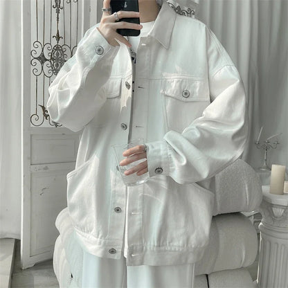 Chaqueta Vaquera Oversize Hombre 2025 | Denim Negro Rojo Blanco con Agujeros Streetwear Casual Tallas Grandes