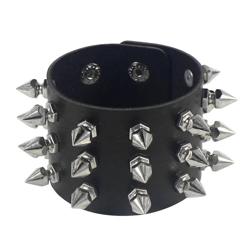Pulsera Punk de Cuero PU con Tachuelas y Púas - Brazalete Ajustable Negro Unisex