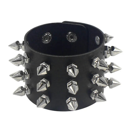 Pulsera Punk de Cuero PU con Tachuelas y Púas - Brazalete Ajustable Negro Unisex