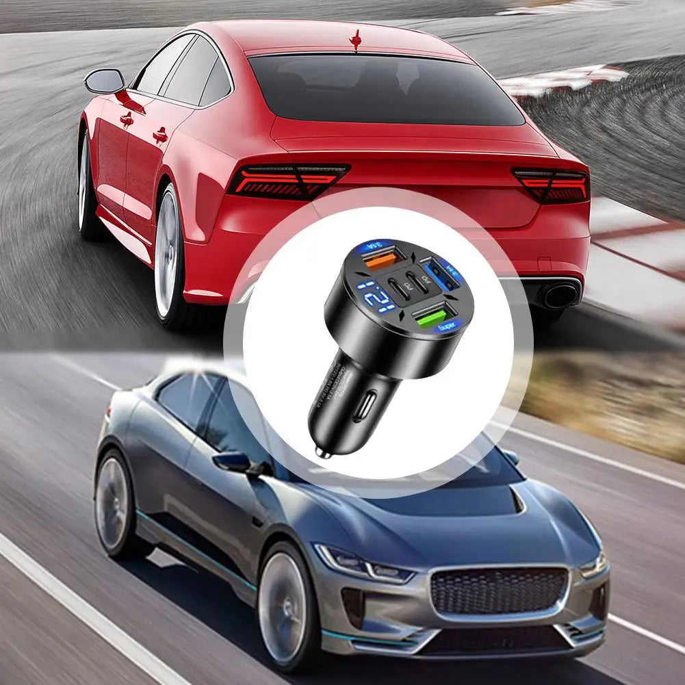 Cargador de Auto 250W 5 Puertos USB C PD QC3.0 – Carga Rápida para iPhone y Smartphones
