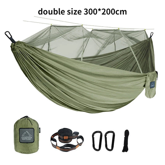 Hamaca Portátil con Mosquitera – Nylon Ligero para Camping y Viajes | Tamaño Individual y Doble