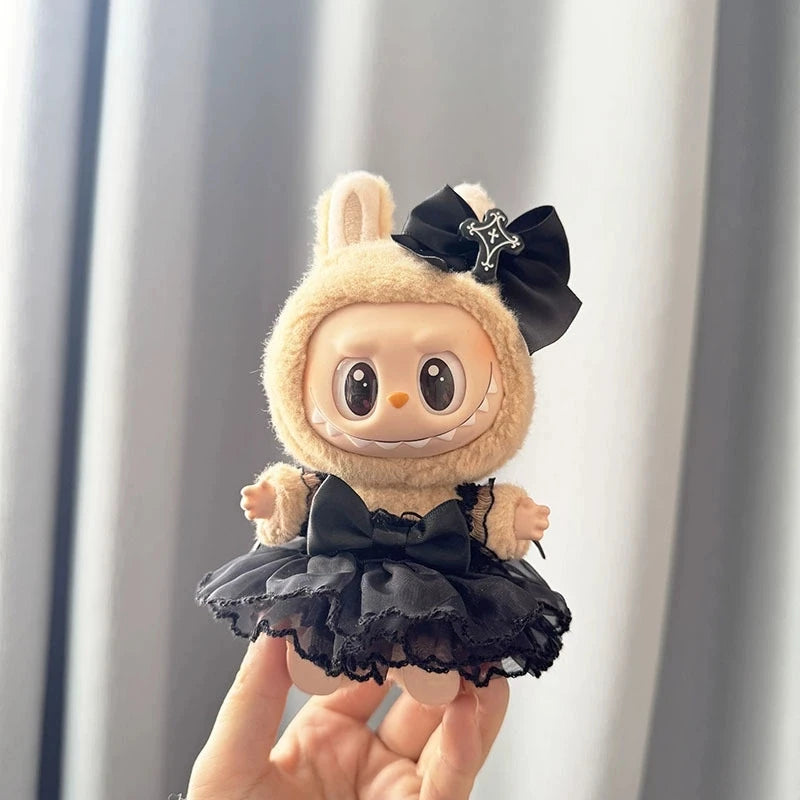 Labubu Peluche Colgante 17cm – Accesorios de Ropa Kpop Estilo Princesa con Vestido de Moño, Muñeco Idol Kawaii Regalo Colección