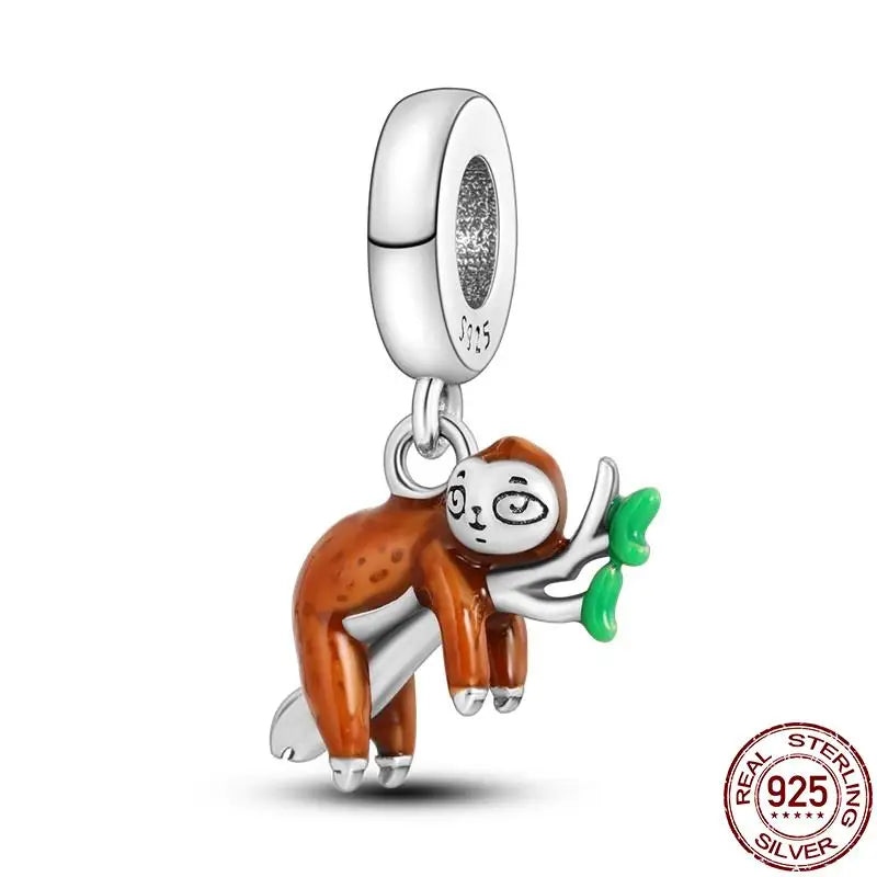 Charm camaleón y luciérnaga en plata 925 – Dije animal brillante, compatible Pandora, pulsera y collar mujer