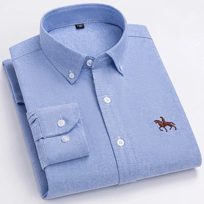 Camisa Hombre 2024 | Oxford de Algodón con Bordado de Caballo y Manga Larga Oversize