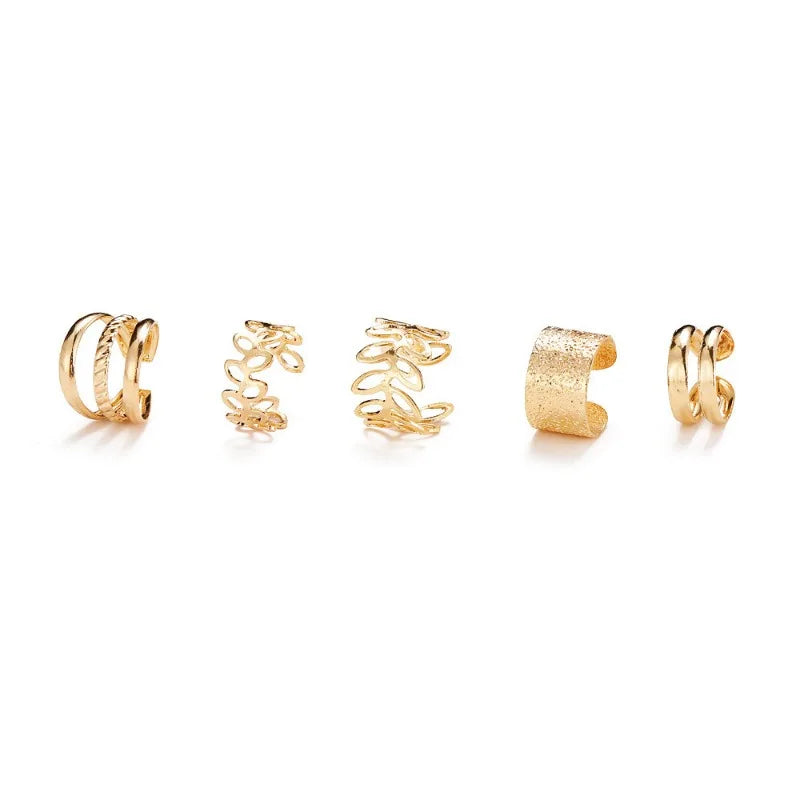 Set de 5 Ear Cuffs Minimalistas – Clips de Oreja en Aleación para Mujer, Sin Agujeros, Estilo Moderno