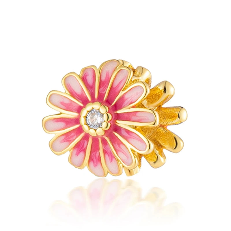 Charm Plata 925 Flores Rosadas | Cerezo y Margarita Brillante Compatible Pandora