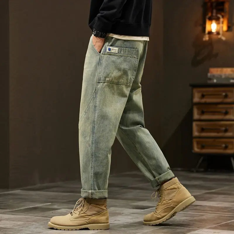 Jeans Baggy Hombre Anchos | Pantalones Vaqueros Oversize Retro Streetwear Patchwork Azul