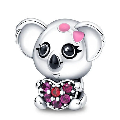 Charm Mascotas y Animales en Plata 925 – Gatito, Perrito y Oveja con Circonitas de Colores | Compatible Pulsera Pandora