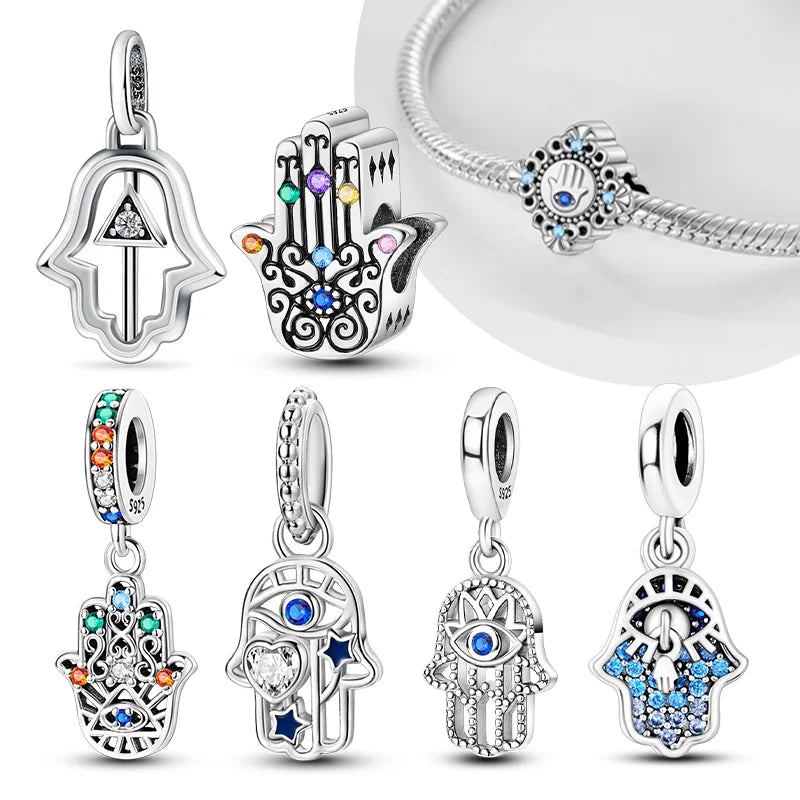 Charm Mano Hamsa Plata 925 | Amuleto de la Suerte Compatible Pandora Pulsera Mujer