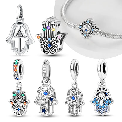 Charm Mano Hamsa Plata 925 | Amuleto de la Suerte Compatible Pandora Pulsera Mujer