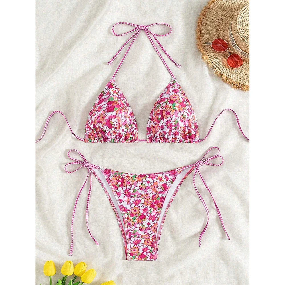 Bikini Micro Mujer 2025 | Floral Halter Thong Playa y Piscina