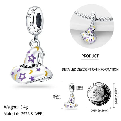 Charm Colgante de Halloween Plata 925 | Bruja Mágica con Efecto Luminoso para Pulsera Original