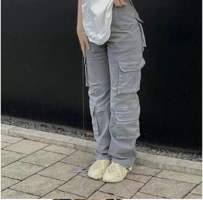 Pantalones Cargo Mujer Otoño Invierno | Jeans Rectos Cintura Alta Pierna Ancha Vintage