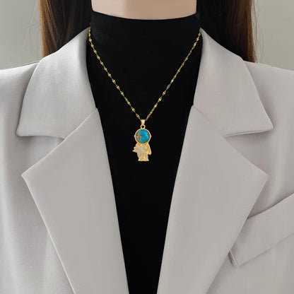 Collar de Lujo Ligero Acero Titanio Astronauta | Collar con Dije de Astronauta, Luna, Estrella y Planeta para Mujer Color Dorado